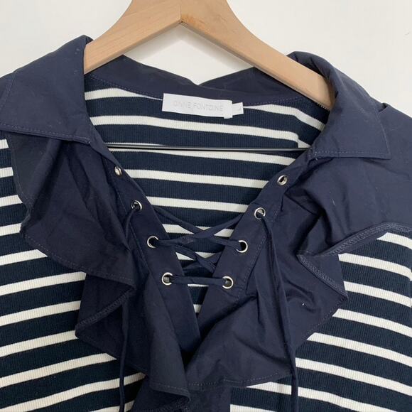 Anne Fontaine Coquillage Striped Bell-Sleeve Ruffle Top - Picture 8 of 16